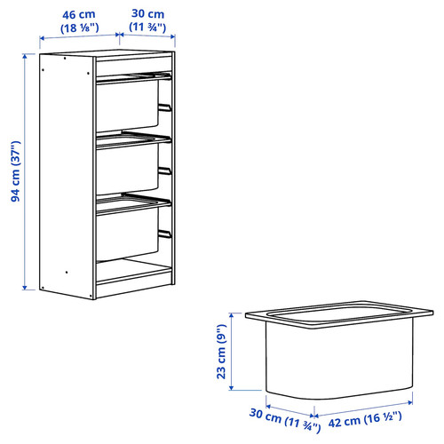 TROFAST Storage combination with boxes, grey/dark grey, 46x30x94 cm