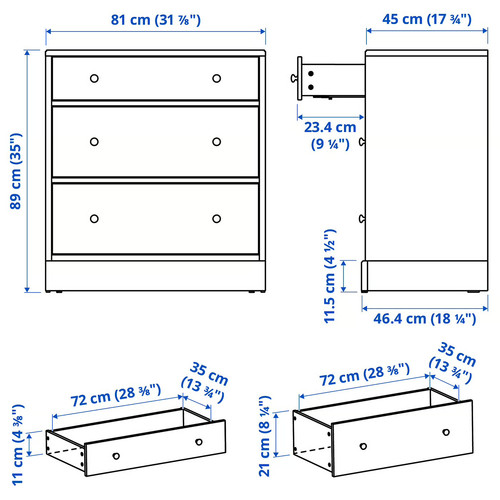 HAVSTA Chest of 3 drawers, white, 81x47x89 cm