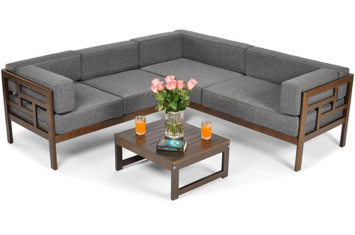 Garden Outdoor Corner Sofa, wood, dark brown, graphite grey