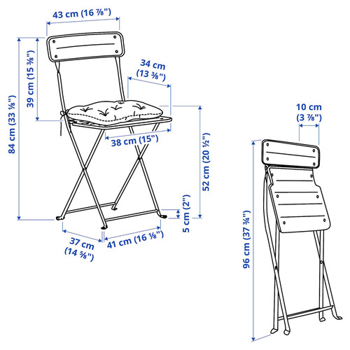 SUNDSÖ Table and 2 folding chairs, outdoor bright red/bright red Kuddarna light grey-beige, 65x65 cm