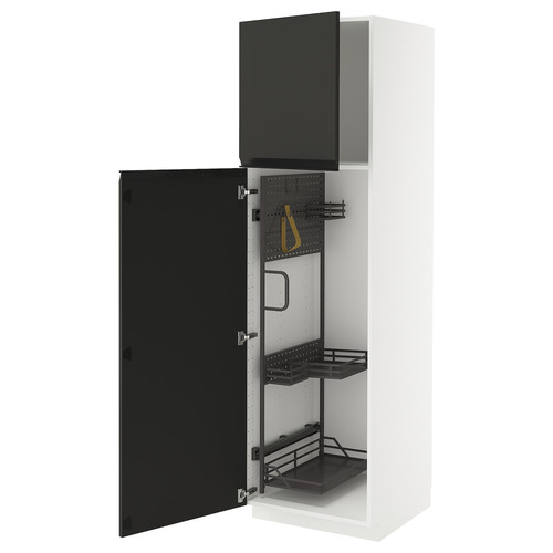 METOD High cabinet with cleaning interior, white/Upplöv matt anthracite, 60x60x200 cm