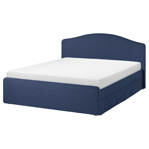 RAMNEFJÄLL Upholstered bed frame, Kilanda dark blue/Luröy, 140x200 cm
