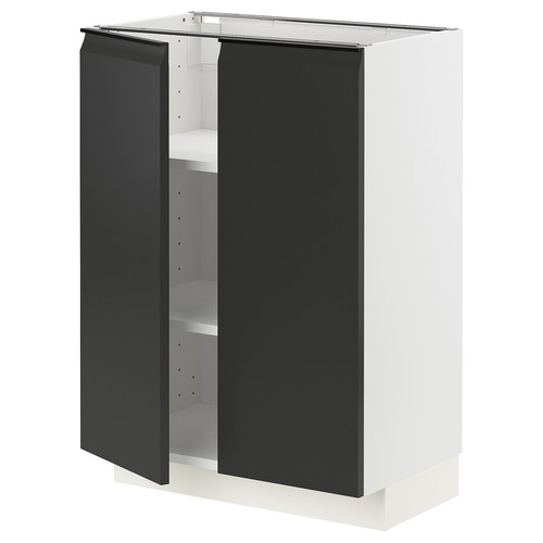METOD Base cabinet with shelves/2 doors, white/Upplöv matt anthracite, 60x37 cm