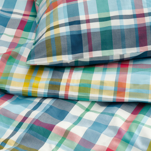 HÖSTGENTIANA Duvet cover and 2 pillowcases, multicolour/check, 200x200/50x60 cm