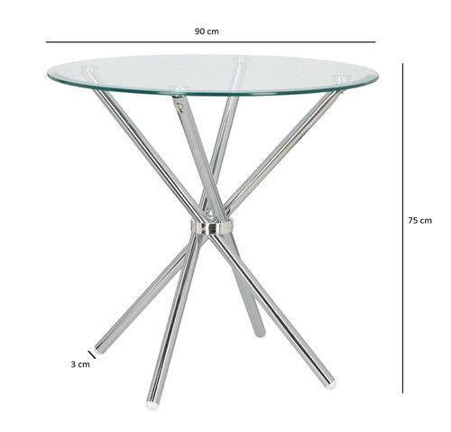 Dining Table Ufo 90cm, transparent/chrome