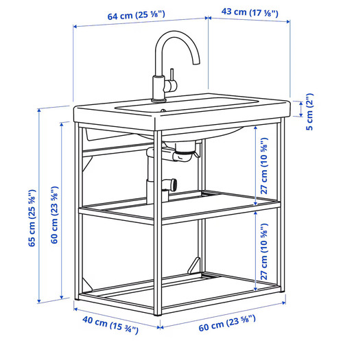 ENHET / TVÄLLEN Open wash-stand with 2 shelves, white, 64x43x65 cm