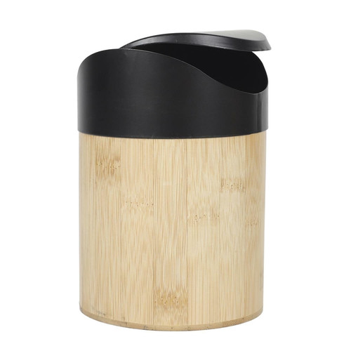 Mini Bamboo Wood Bin, black