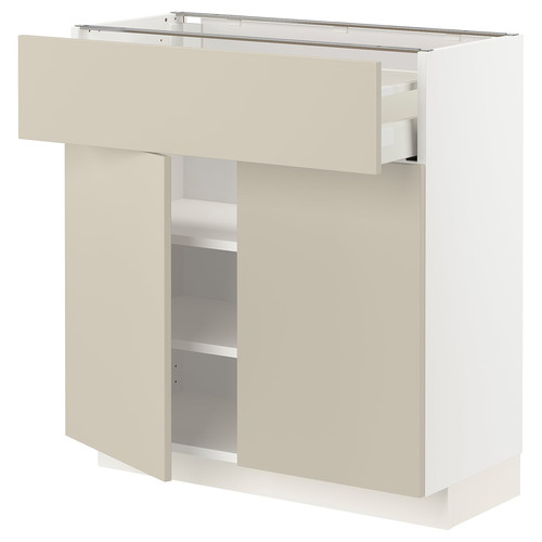 METOD / MAXIMERA Base cabinet with drawer/2 doors, white/Havstorp beige, 80x37 cm