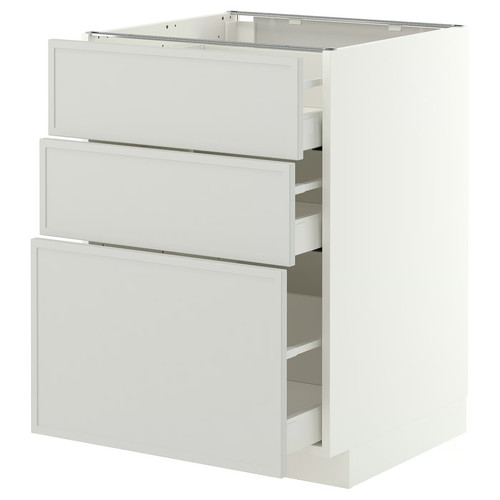 METOD/MAXIMERA Base cabinet with 3 drawers, white/Aspudden light grey, 60x60 cm