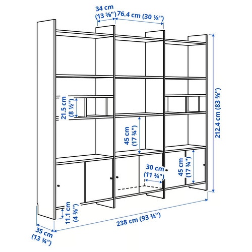 LÅDMAKARE Storage combination w sliding doors, with 2 shelf inserts/oak effect, 238x35x212 cm