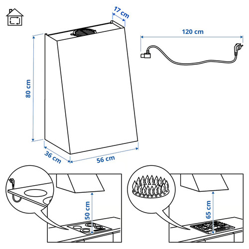 FIVELSBO Wall mounted extractor hood, IKEA 300 black, 56 cm