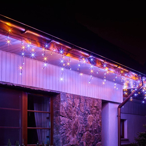 Christmas Curtain Lights In-/Outdoor 200 LED 9.6m, icicles, warm white/cool white mix