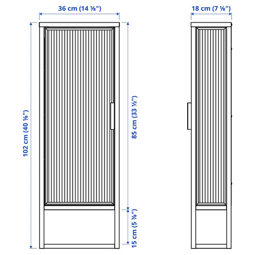 MOSSJÖN Wall cabinet w shelves/glass door, anthracite, 36x18x102 cm