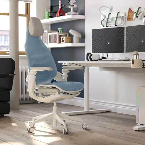 BÄSTBOLL Gaming chair, blue/Mjuk light grey