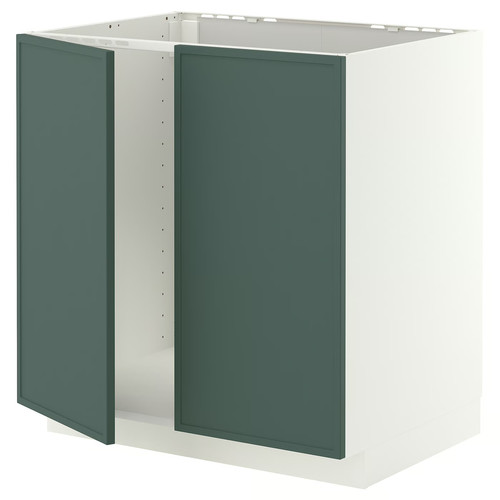 METOD Base cabinet for sink + 2 doors, white/Aspudden dark grey-green, 80x60 cm
