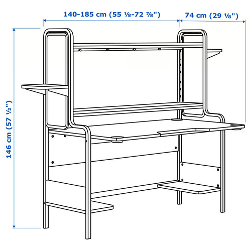 FREDDE Desk, black, 185x74x146 cm