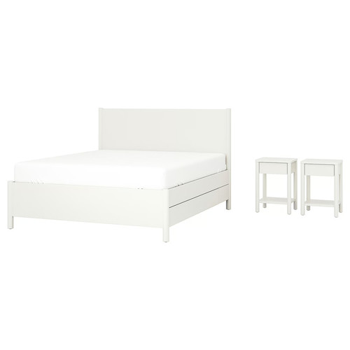 TONSTAD Bedroom furniture, set of 3, incl bed storage/off-white, 140x200 cm