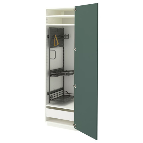 METOD/MAXIMERA High cabinet with cleaning interior, white/Aspudden dark grey-green, 60x60x200 cm