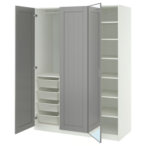 PAX / KAMMARTORP/GULLABERG Wardrobe combination, white/mirror glass grey, 150x60x201 cm