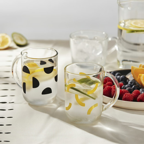 SKEDSTÖR Mug, mixed colours yellow/black, 30 cl, 2 pack