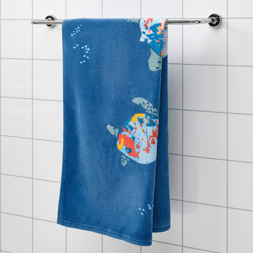 BLÅVINGAD Bath towel, turtle pattern/dark blue, 70x140 cm