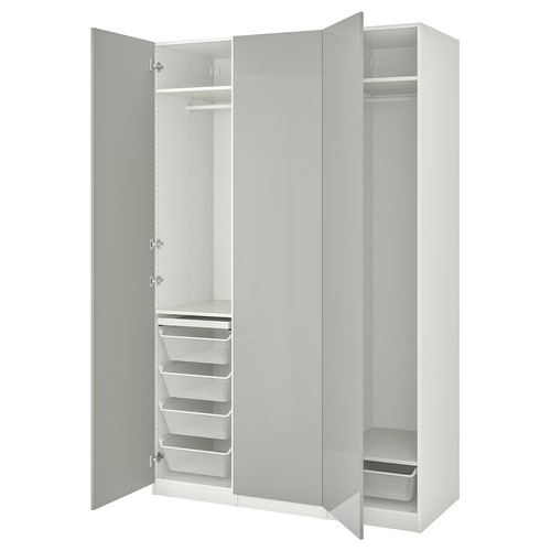 PAX / FARDAL Wardrobe combination, white, high-gloss light grey, 150x60x236 cm