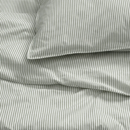 SOLFIBBLA Duvet cover and 2 pillowcases, white green/stripe, 200x200/50x60 cm