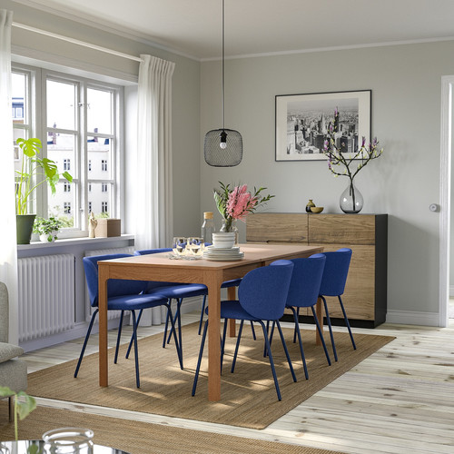 EKEDALEN / KRYLBO Table and 4 chairs, oak/Tonerud blue, 120/180 cm