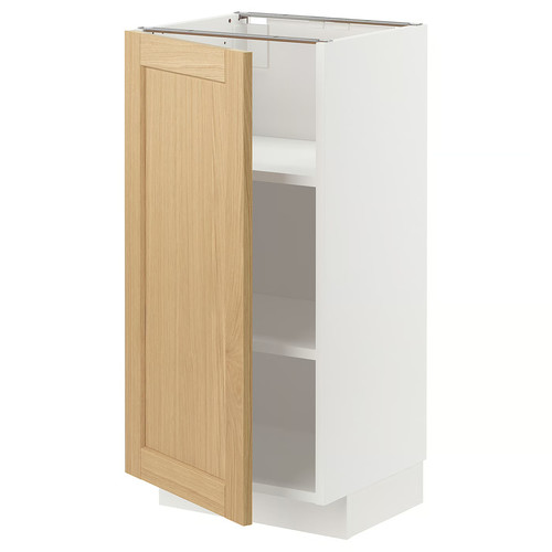 METOD Base cabinet with shelves, white/Forsbacka oak, 40x37 cm