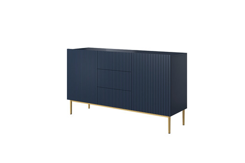 Cabinet with 2 Doors & 3 Drawers Nicole 150cm, dark blue/gold legs