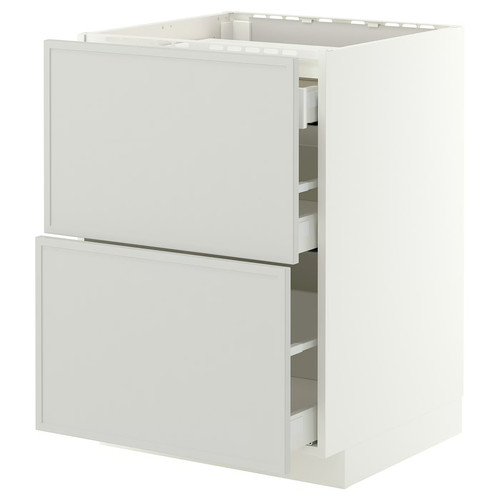METOD/MAXIMERA Base cab f hob/2 fronts/3 drawers, white/Aspudden light grey, 60x60 cm