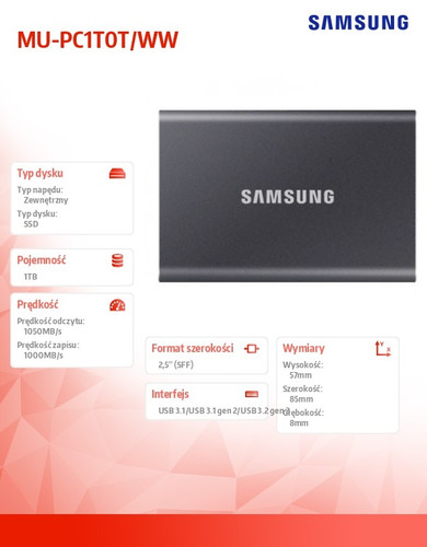 Samsung Portable Drive SSD T7 1TB USB3.2 GEN.2, grey