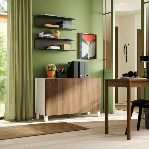 BESTÅ Storage combination with doors, white/Lappviken/Stubbarp walnut effect, 120x42x74 cm