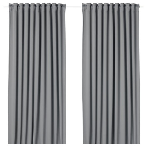 MAJGULL Block-out curtains, 1 pair, grey, 145x300 cm