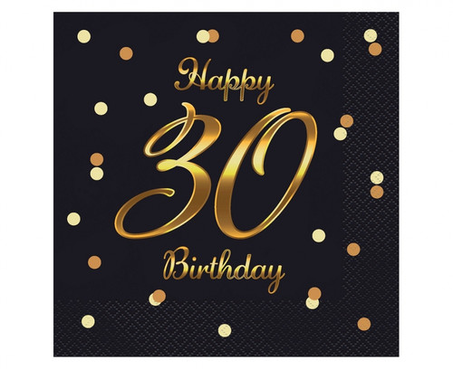 Napkins Happy 30 Birthday, black/gold, 33x33cm, 20pcs