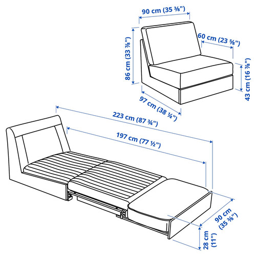 KIVIK 1-seat sofa-bed, Kelinge grey-turquoise