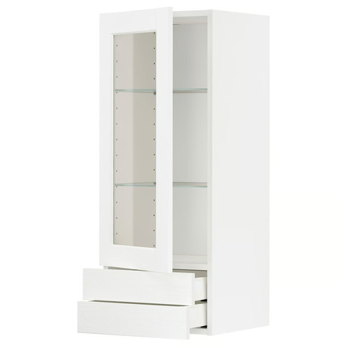 METOD / MAXIMERA Wall cabinet w glass door/2 drawers, white Enköping/white wood effect, 40x100 cm