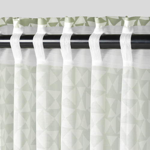 HÅRKÖRVEL Curtains, 1 pair, green, 145x300 cm
