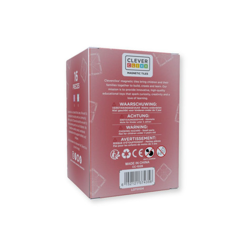 Cleverclixx Magnetic Tiles Glitter Tiles Pack Transparent / Pink - 16 pieces, 3+