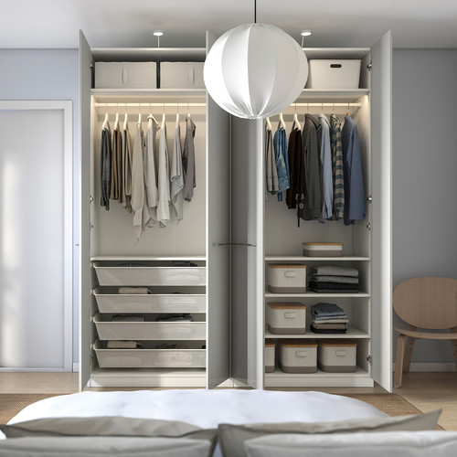 PAX / FARDAL Wardrobe, white/high-gloss light grey, 200x60x236 cm
