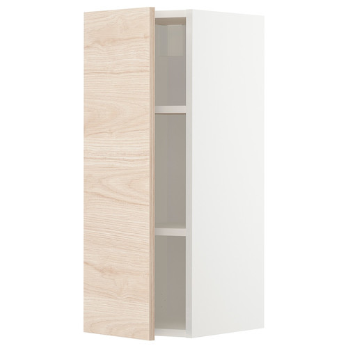 METOD Wall cabinet with shelves, white/Askersund light ash effect, 30x80 cm
