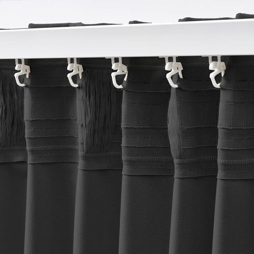 KORGMOTT Block-out curtains, 1 pair, dark grey/with heading tape, 145x300 cm