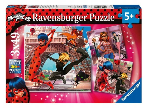 Ravensburger Children's Puzzle Miraculous Ladybug and Black Cat 3x 49pcs 5+