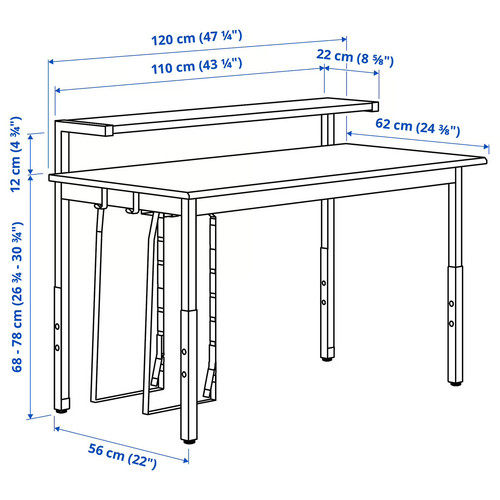 UTVISNING Gaming desk with shelf, ash effect/white, 120x60 cm