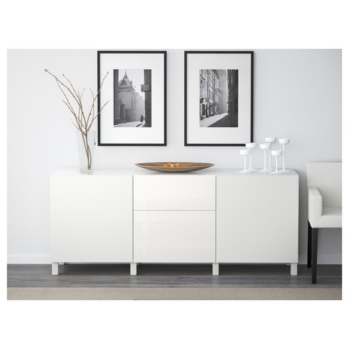 BESTÅ Storage combination with drawers, Laxviken white/Selsviken high-gloss/white, 180x40x74 cm