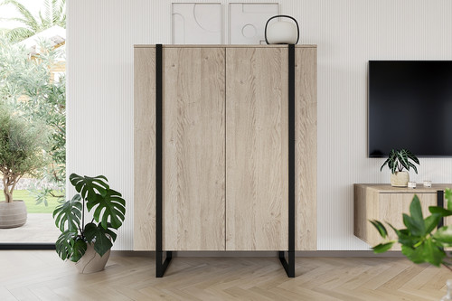 Two-Door Cabinet Verica 120 cm, biscuit oak/black legs