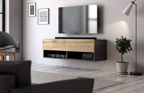 Wall-mounted TV Cabinet Derby 100, black/wotan oak