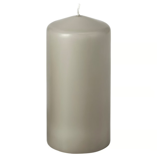 DAGLIGEN Unscented pillar candle, grey-beige, 14 cm 40 hr