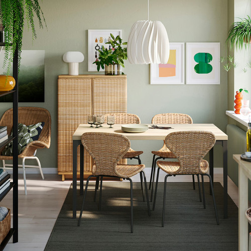 SKÅLSTA Chair, rattan/tubular metal/black-grey