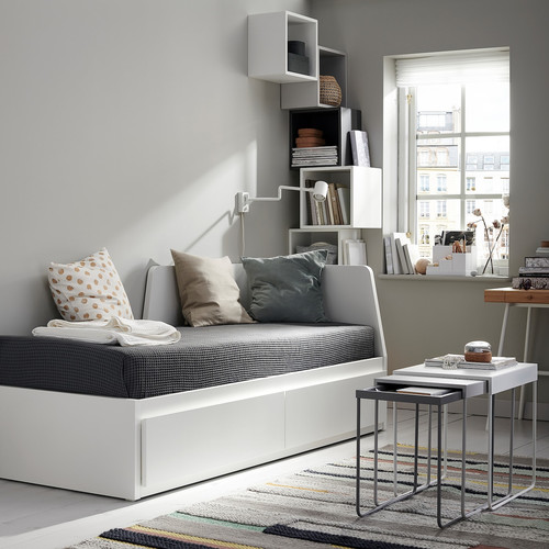 FLEKKE Day-bed frame with 2 drawers, white, 80x200 cm